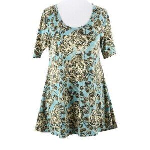 LuLaRoe Sz XXS Green Multi Hi Lo Split Side Spandex Polyester Top